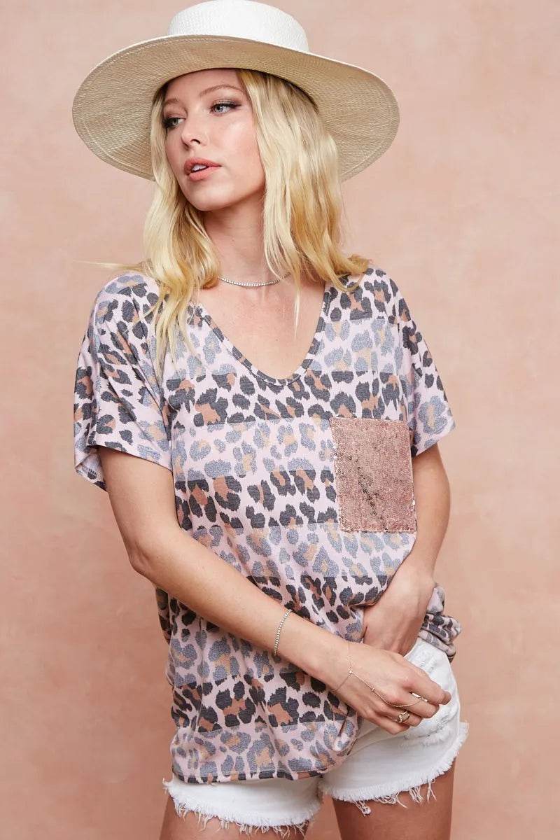 BiBi Leopard Stripe Printed Jersey T-Shirt