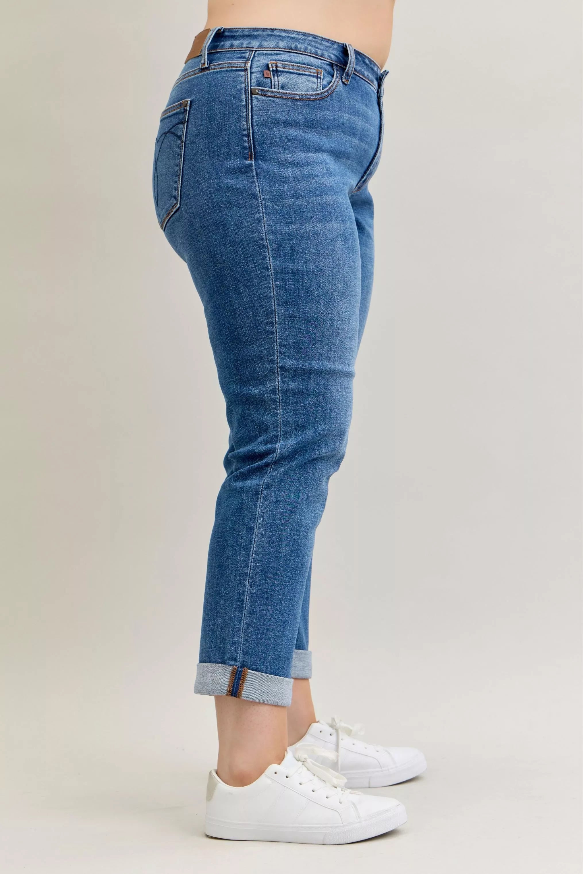 Judy Blue Full Size Mid Rise BF Classic Cuffed Jeans Plus Size