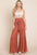 Tie front ruched waist back pants