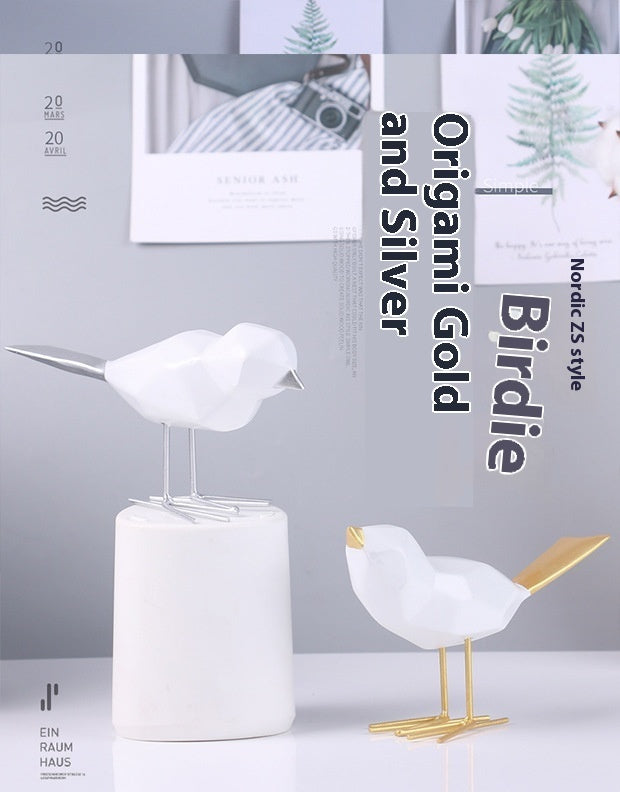 Gold And Silver Crafts Gift Origami Bird Hallway Home Resin Decorations