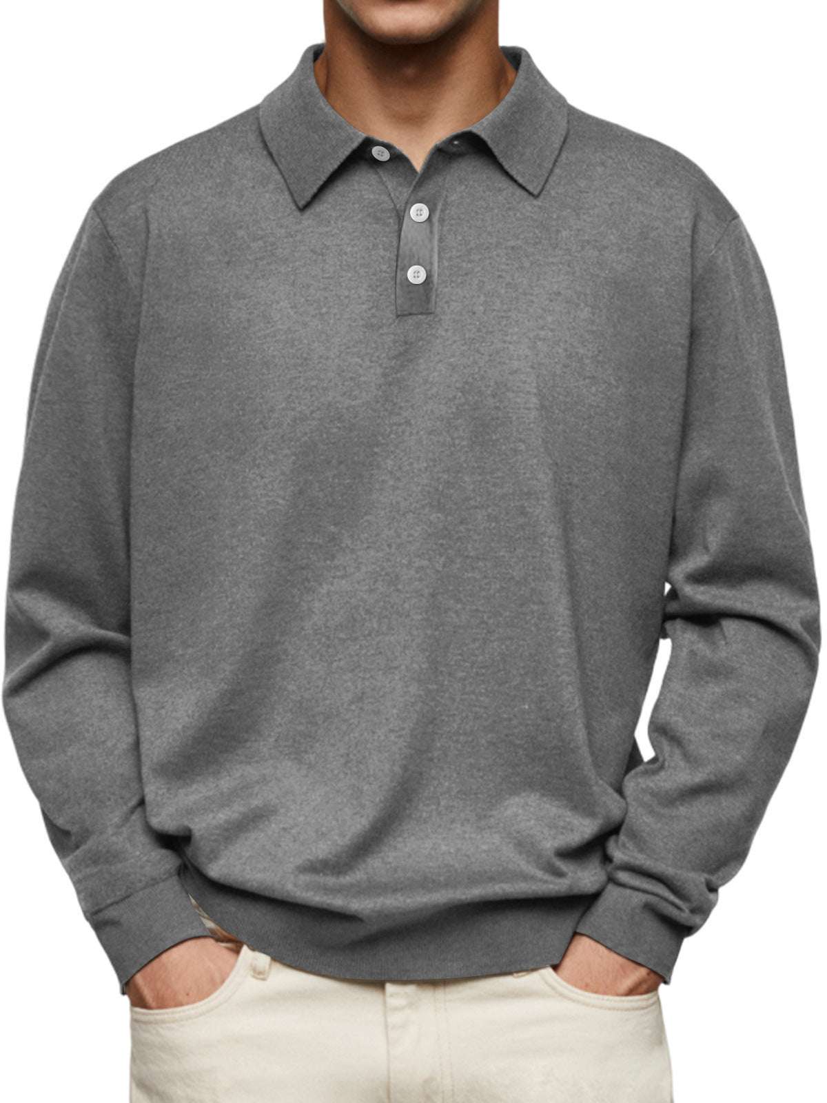 Long Sleeve V-neck Buttons Men's Casual Jacket Polo Shirt