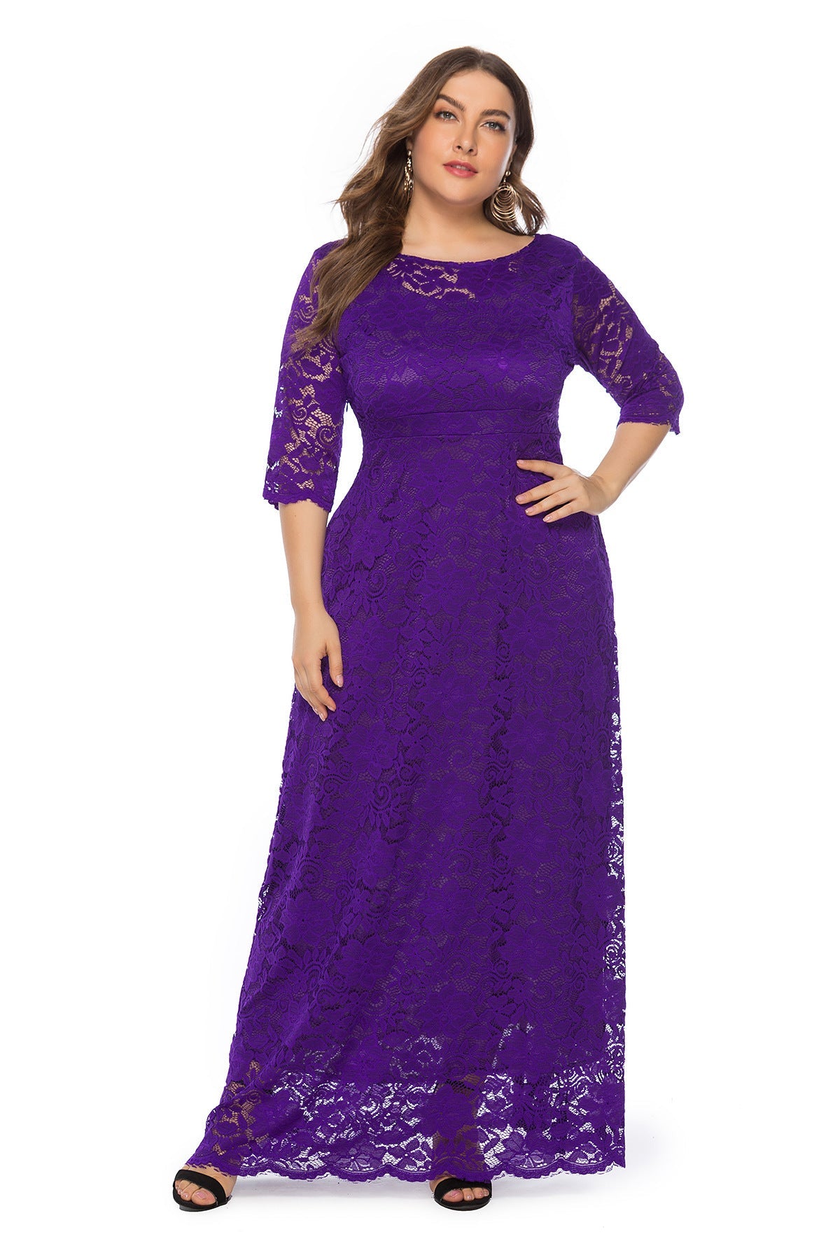 Plus Size Women New Hollow Lace Pocket Dress