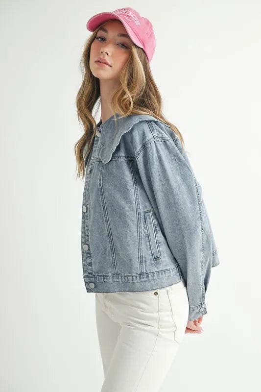 MABLE Scallop Peter Pan Collar Denim Jacket