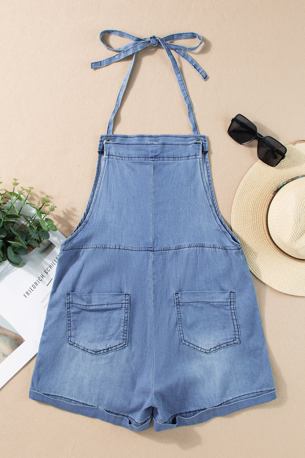 Saige Grommet Tie Straps Casual Denim Romper