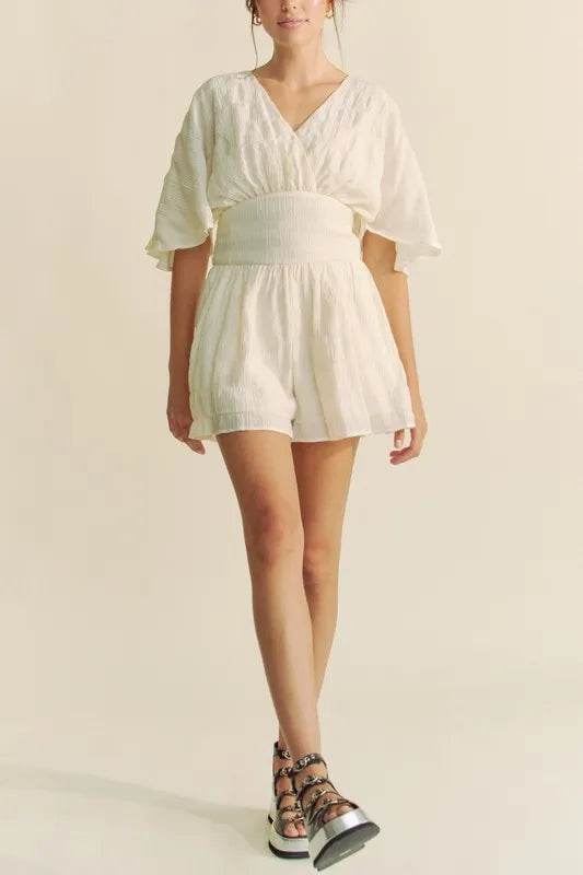 Davi & Dani Batwing Sleeve Waist Belt Romper