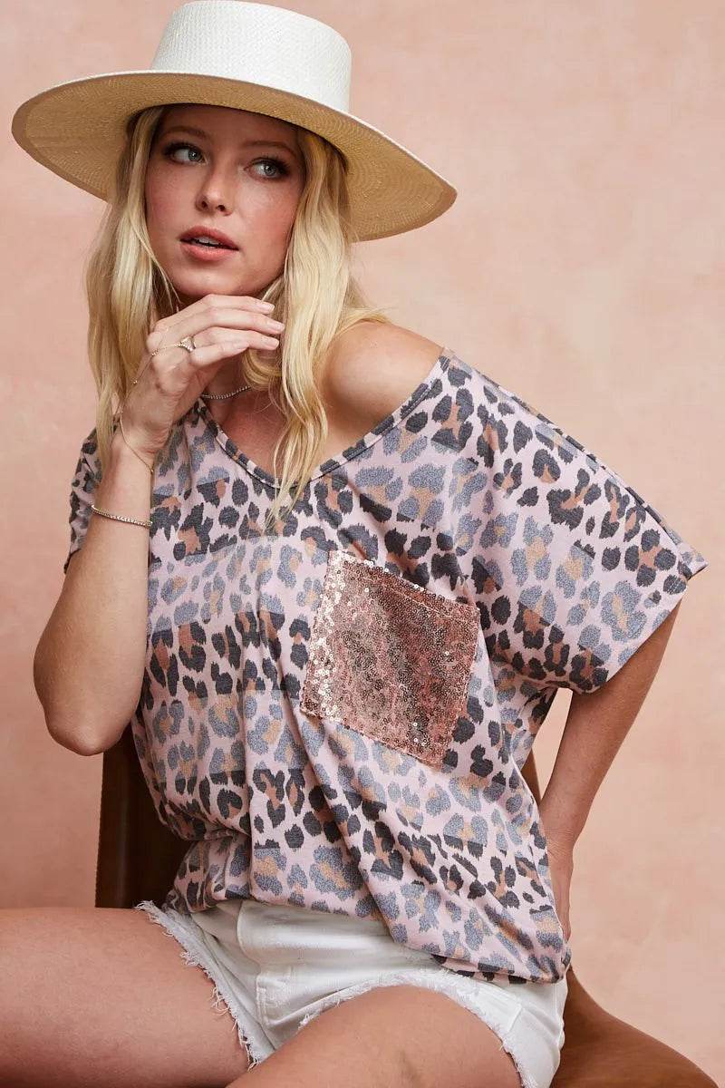 BiBi Leopard Stripe Printed Jersey T-Shirt