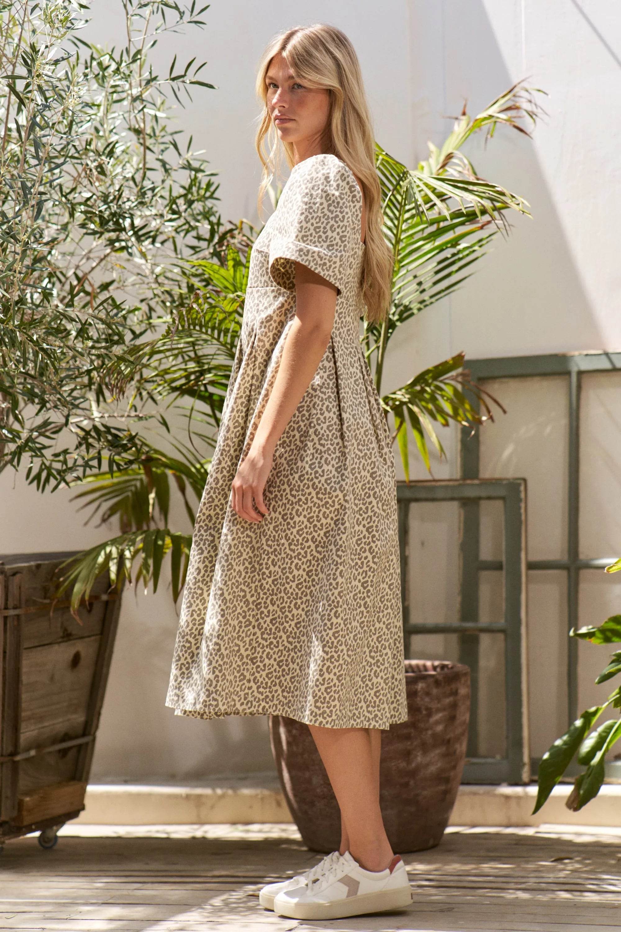 Jade By Jane Full Size Leopard Print Bell Sleeve Midi Dress Plus Size