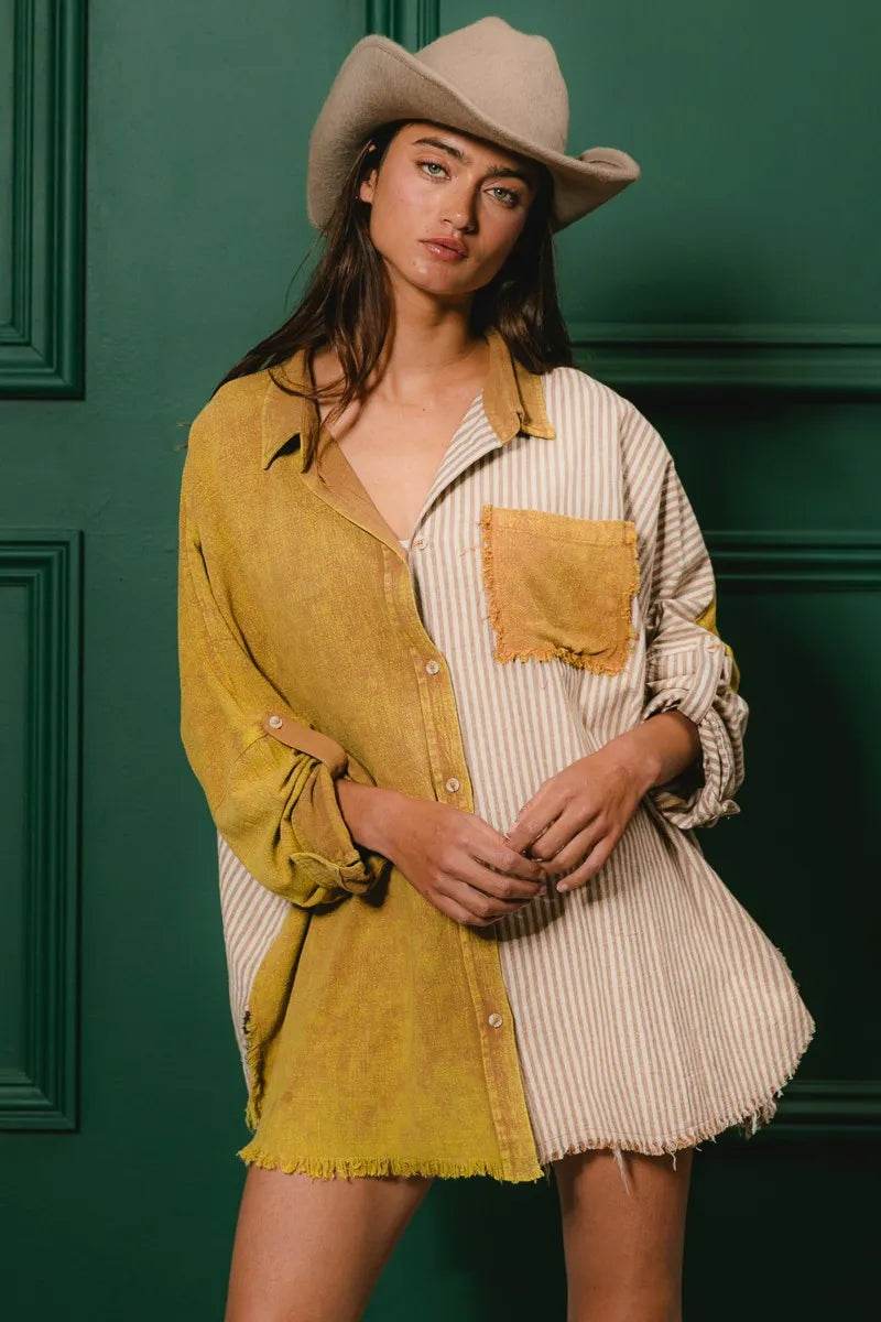 BiBi Washed Raw Hem Shirt