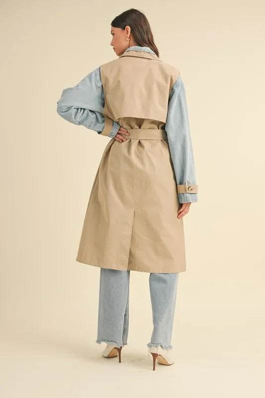 MABLE Layered Look Trench Coat With Denim Jacket