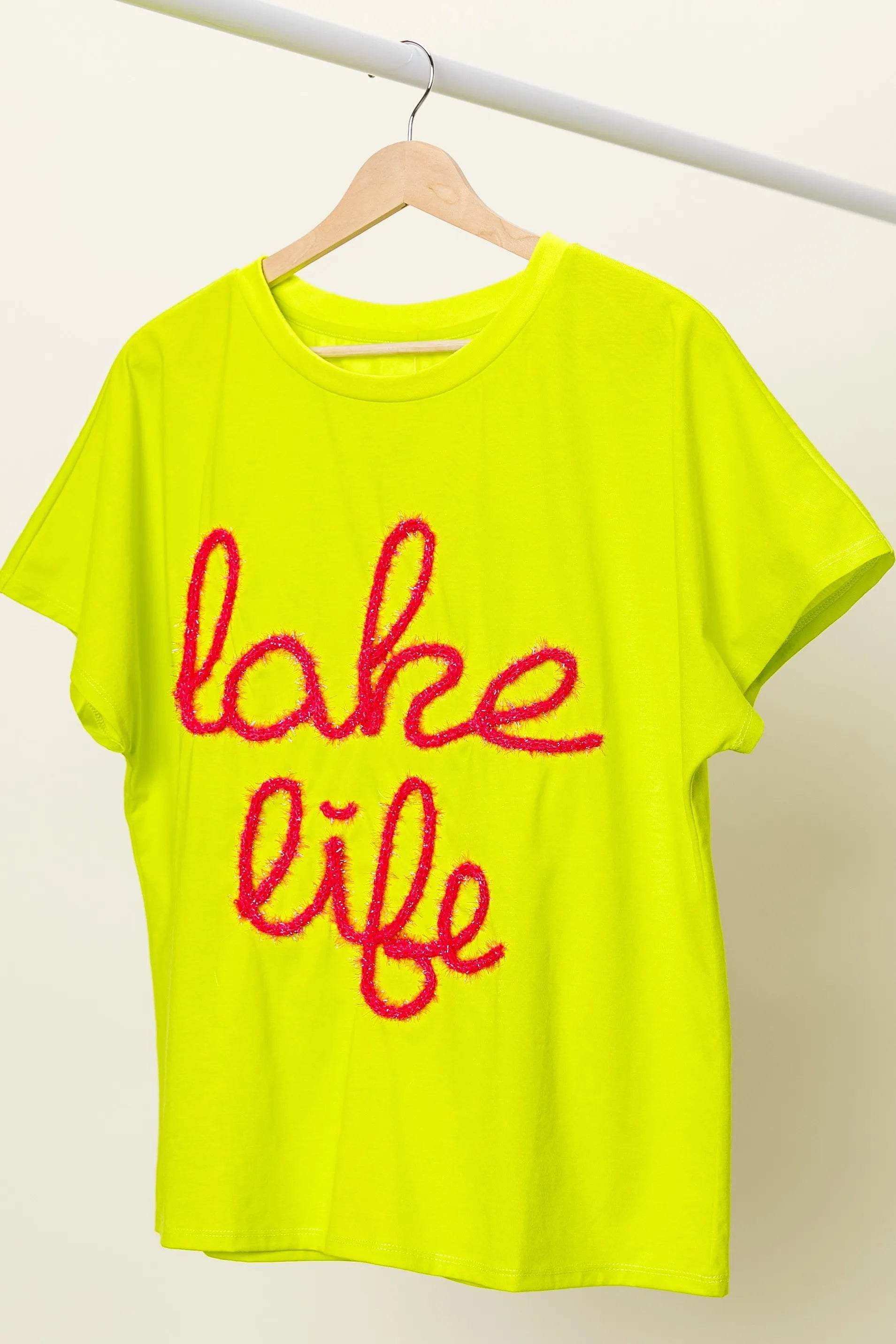 BiBi Metallic Letter Short Dolman Sleeve Top