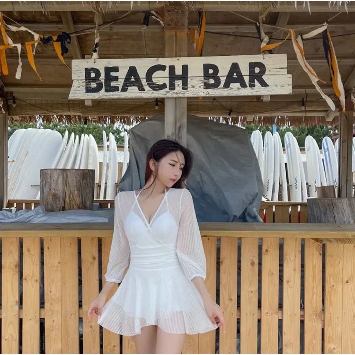 Mesh Low Cut Backless Swimsuit – Korean Beach Dress Biquinis 2025