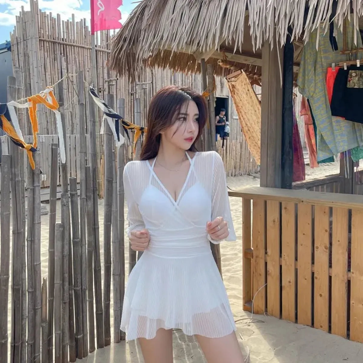 Mesh Low Cut Backless Swimsuit – Korean Beach Dress Biquinis 2025