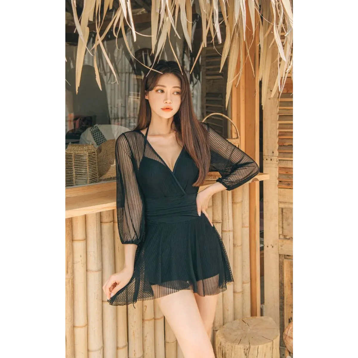Mesh Low Cut Backless Swimsuit – Korean Beach Dress Biquinis 2025