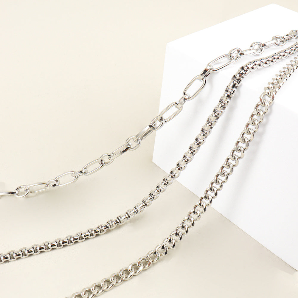 New European And American Style Pants Chain Men And Women Three-layer Silver Personality Chain With Jeans Punk Hip Hop Accessories
