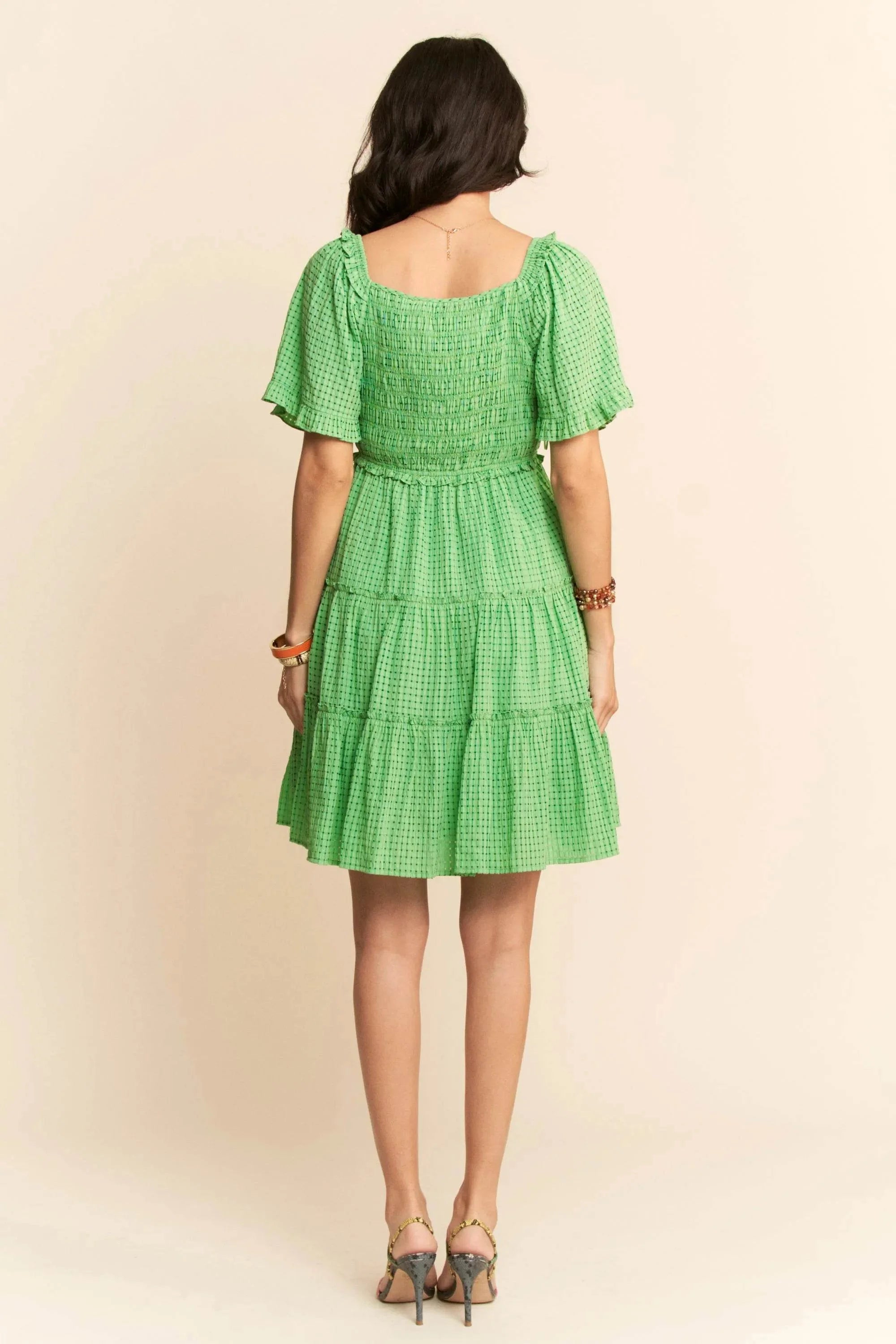 Davi & Dani Jacquard Checker Smocking Tiered Dress