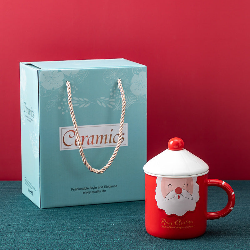 Christmas Mug With Lid Spoon Snowman Ceramic Mug