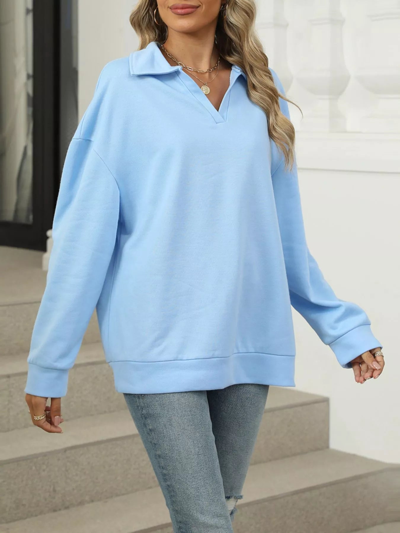 Johnny Collar Long Sleeve Sweatshirt