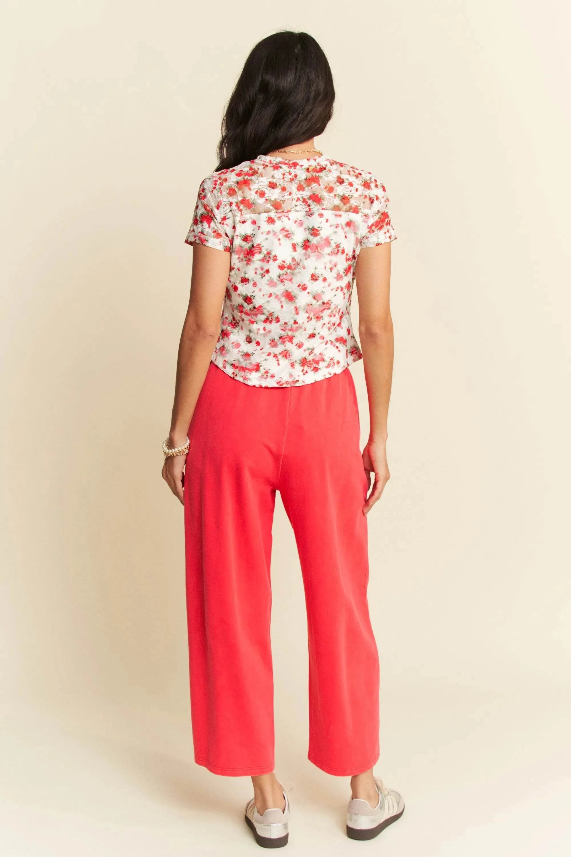 Davi & Dani Ribbon Short Sleeve Layered Mesh Top