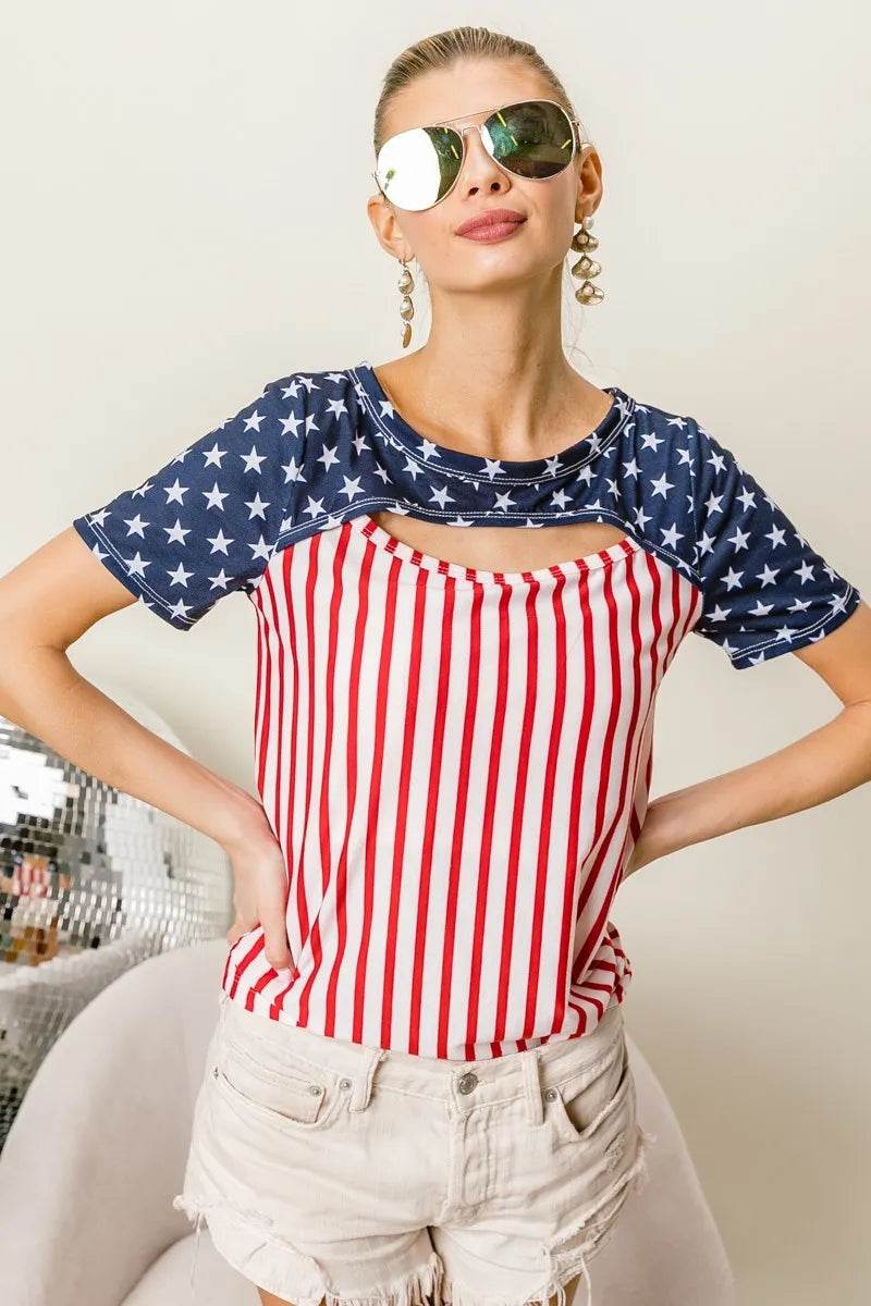 BiBi American Flag Theme Front Cut Out Top