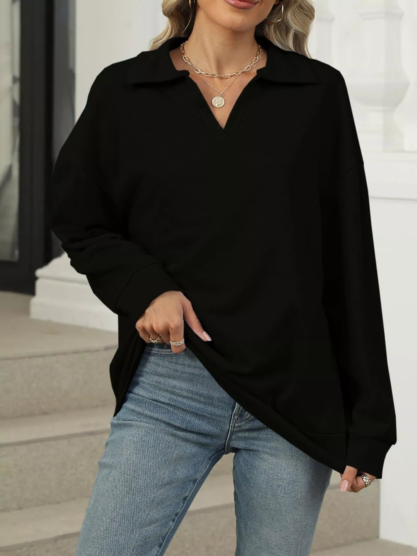 Johnny Collar Long Sleeve Sweatshirt