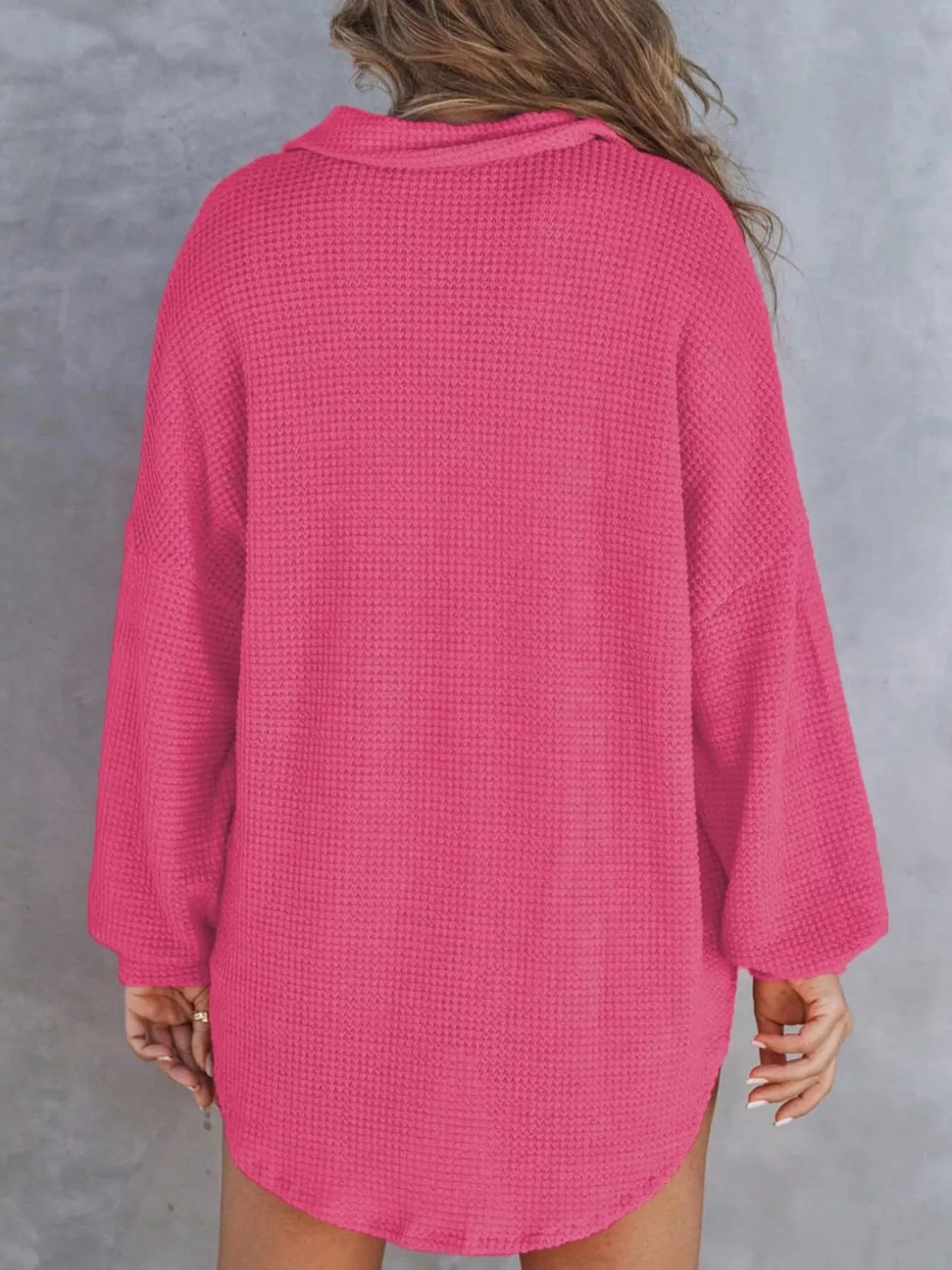 Casual Waffle Knit Button Detail Blouse