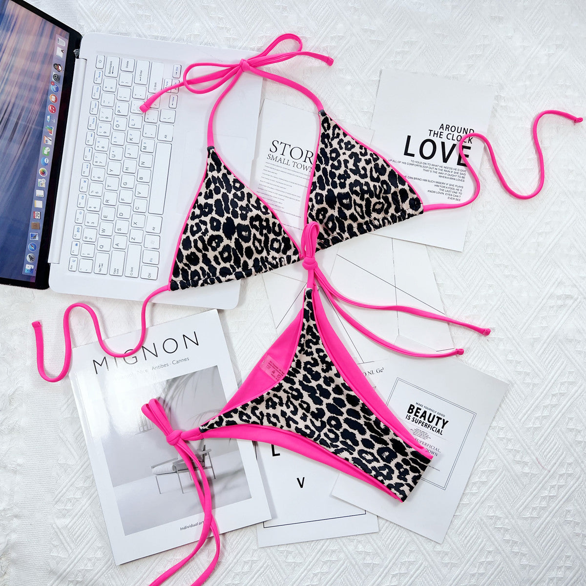 Bold & Wild: Pink Leopard Print Tie Bikini 2 Piece