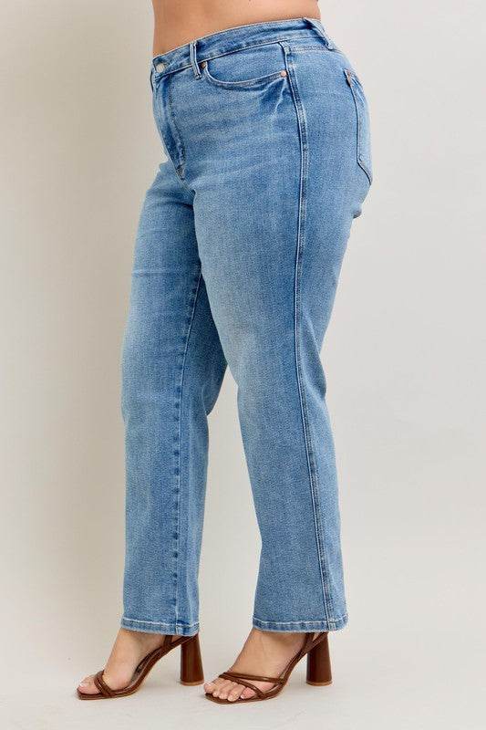 Judy Blue Full Size Tummy Control Vintage Wash Straight Jeans Plus Size