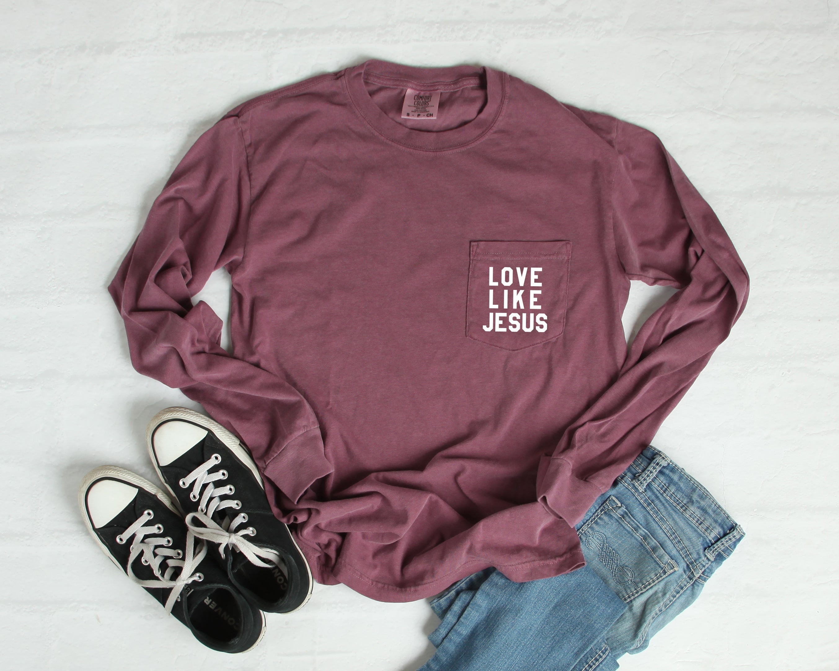 Comfort Colors Christian Love Like Jesus Bible Pocket Long Sleeve Shirt