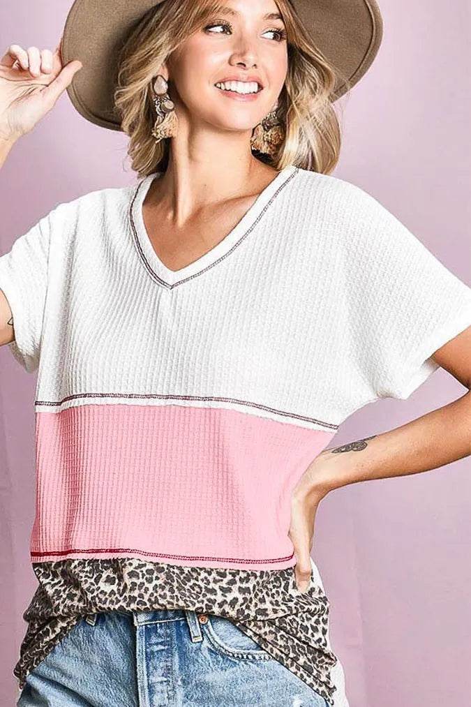 BiBi Colr Block Waffle Knit Top