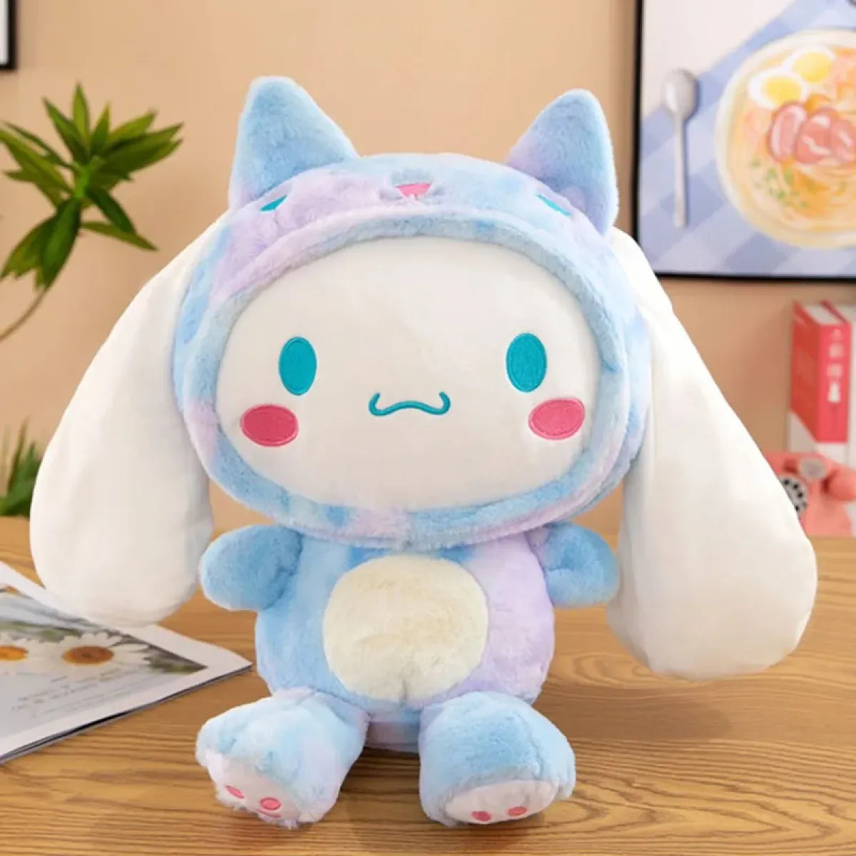 Large Kawaii Cinnamoroll Plush – Pastel Tie-Dye Comfort Pillow Toy