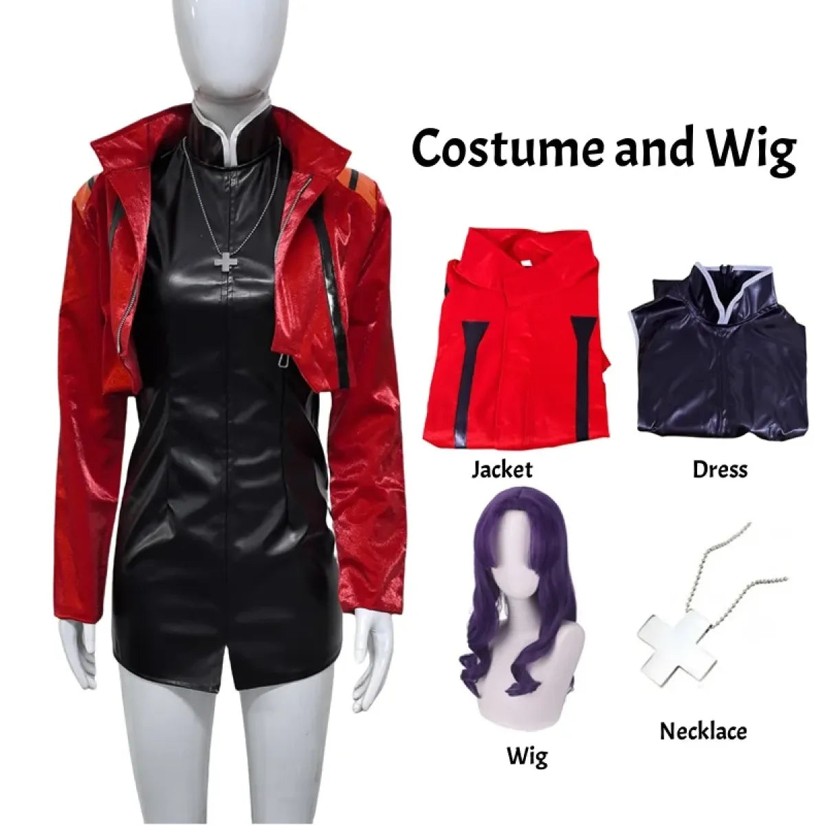 Misato Katsuragi EVA Cosplay Set – Red Jacket & Black Dress Costume