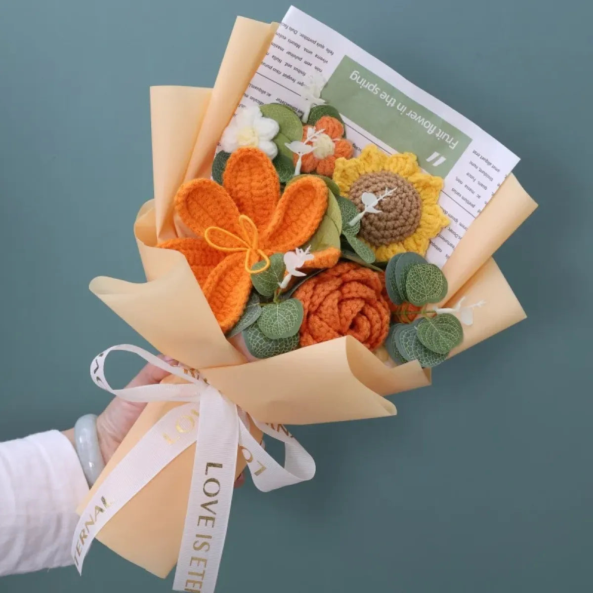 Crochet Flower Bouquet – Sunflower, Rose & Tulip Gift for Birthday or Valentine’s Day