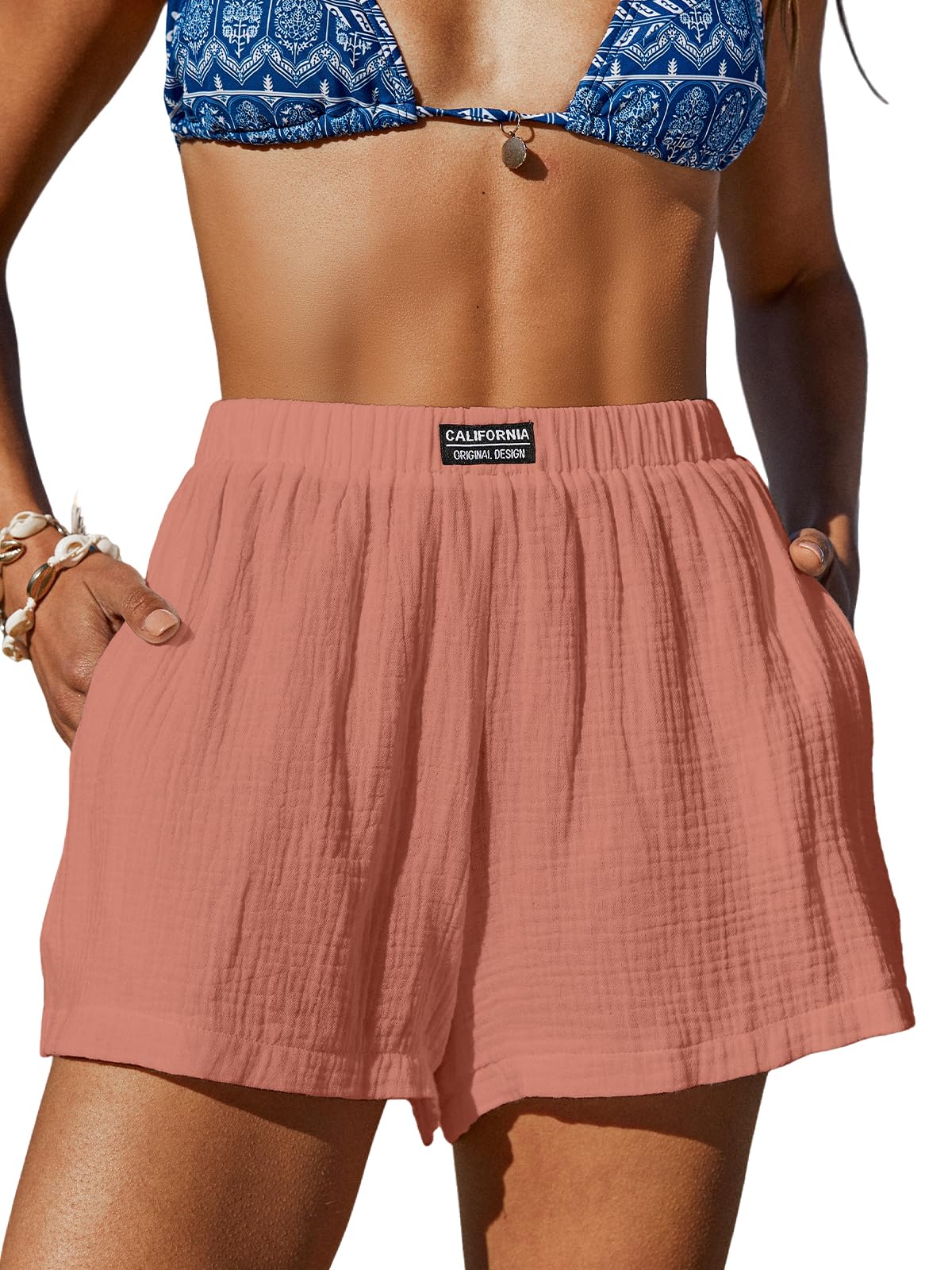 CUPSHE Women's Casual Shorts Cotton High Rise Beach Cover Ups Summer Shorts with Pockets