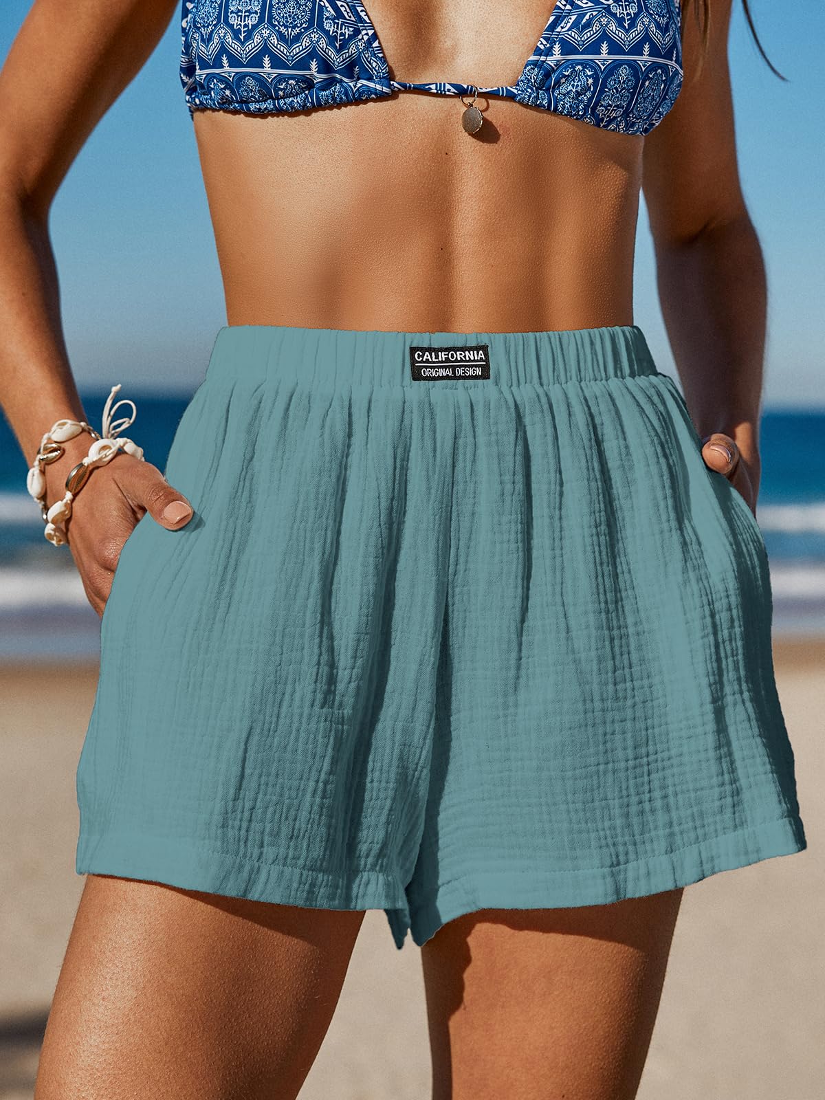 CUPSHE Women's Casual Shorts Cotton High Rise Beach Cover Ups Summer Shorts with Pockets