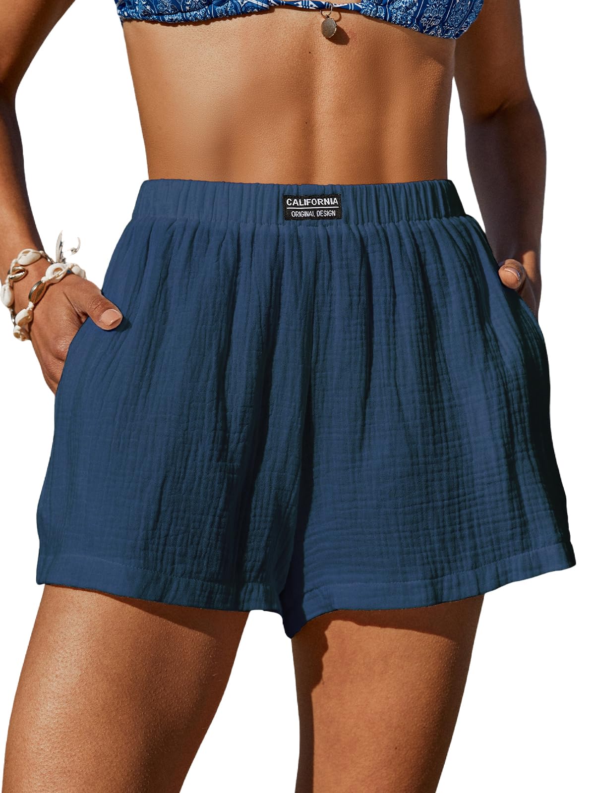 CUPSHE Women's Casual Shorts Cotton High Rise Beach Cover Ups Summer Shorts with Pockets