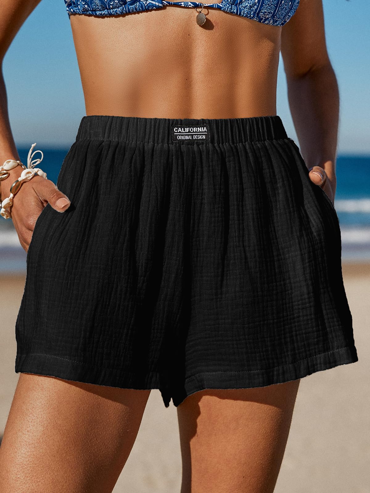 CUPSHE Women's Casual Shorts Cotton High Rise Beach Cover Ups Summer Shorts with Pockets