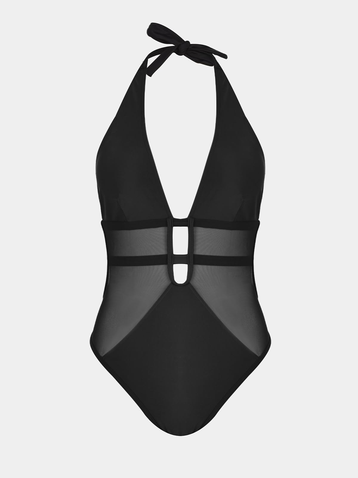 CUPSHE Women's One Piece Swimsuit Bathing Suit Deep V Neck Halter Back Tie Mesh Swimwear