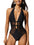CUPSHE Women's One Piece Swimsuit Bathing Suit Deep V Neck Halter Back Tie Mesh Swimwear