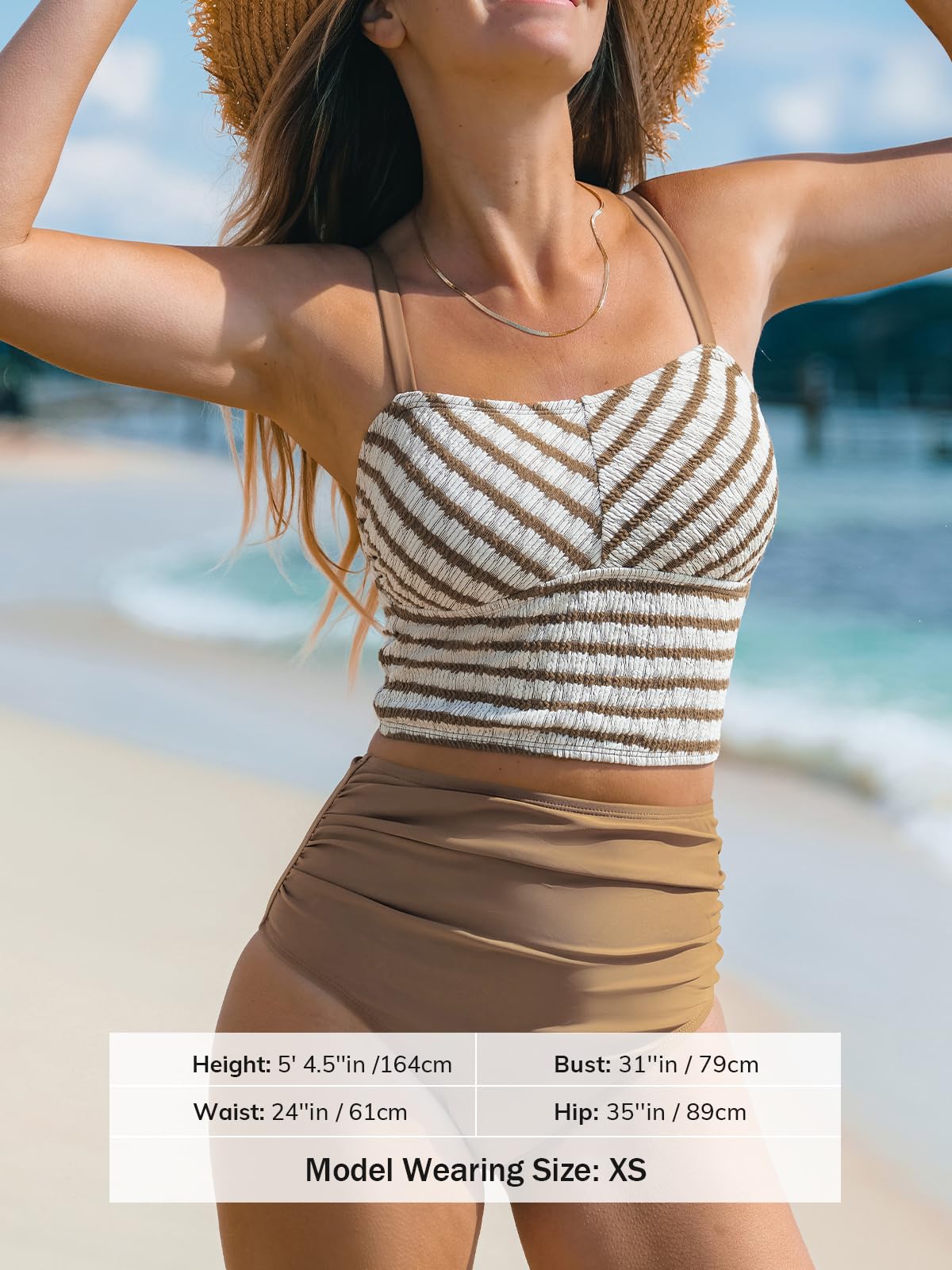 CUPSHE Women's Tankini Sets Square Neck Elastic High Waisted Two Piece Bathing Suits Adjustable Straps Swimwear