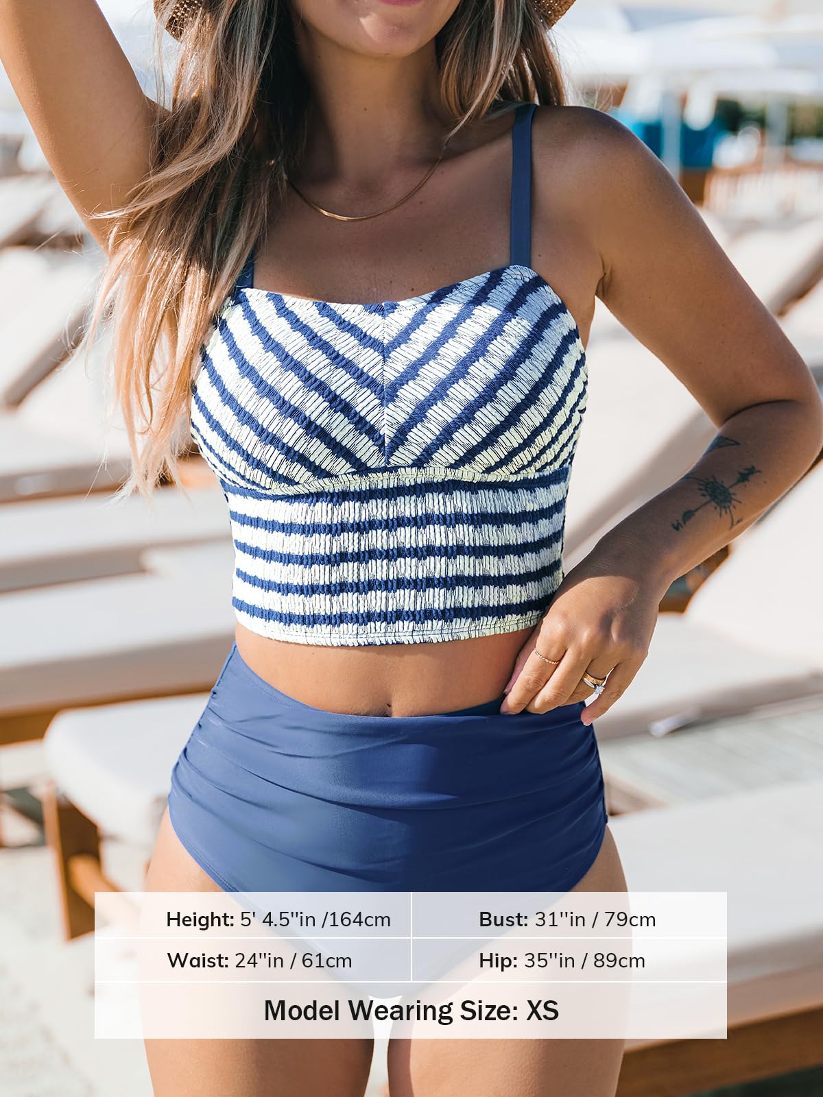 CUPSHE Women's Tankini Sets Square Neck Elastic High Waisted Two Piece Bathing Suits Adjustable Straps Swimwear