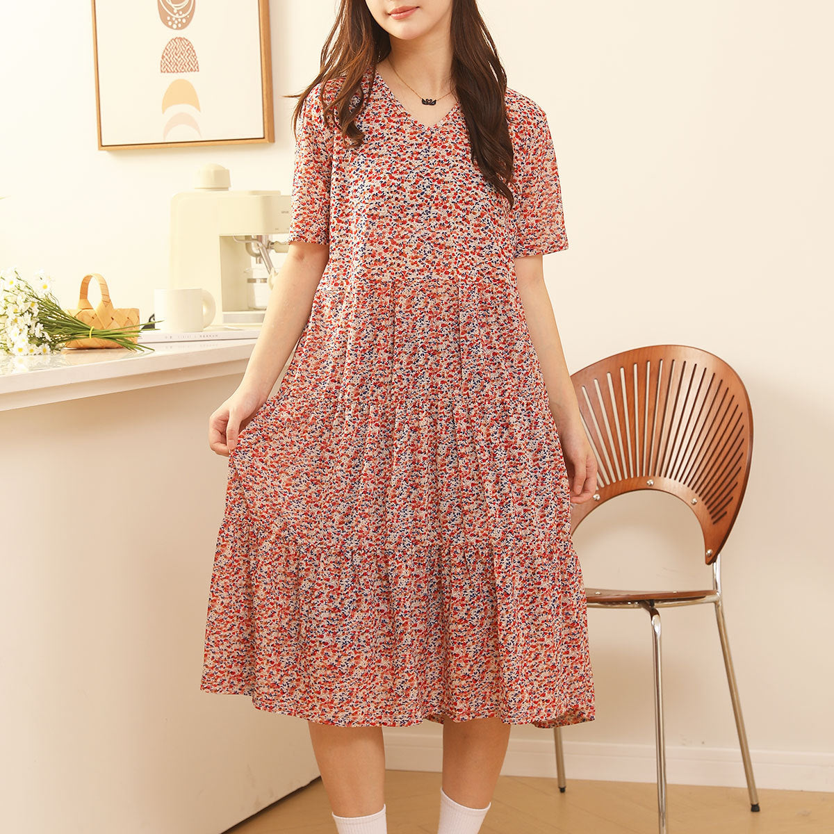 Comfortable Nightdress Women's Short Sleeve Floral Slimming Dress