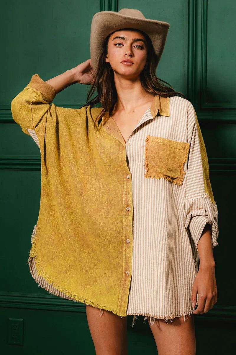 BiBi Washed Raw Hem Shirt