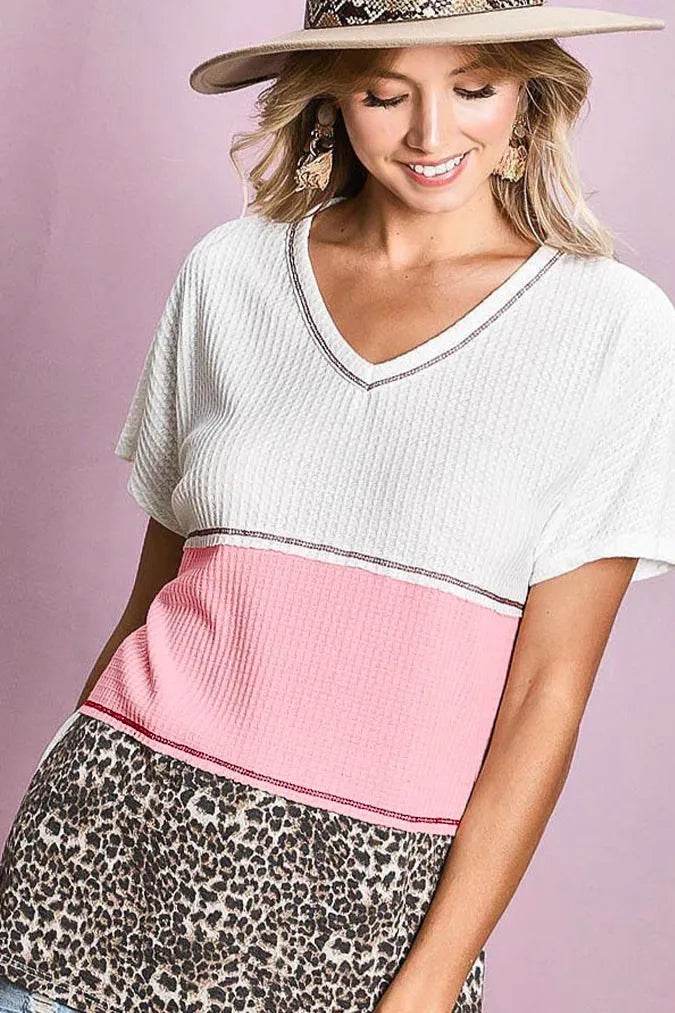 BiBi Colr Block Waffle Knit Top