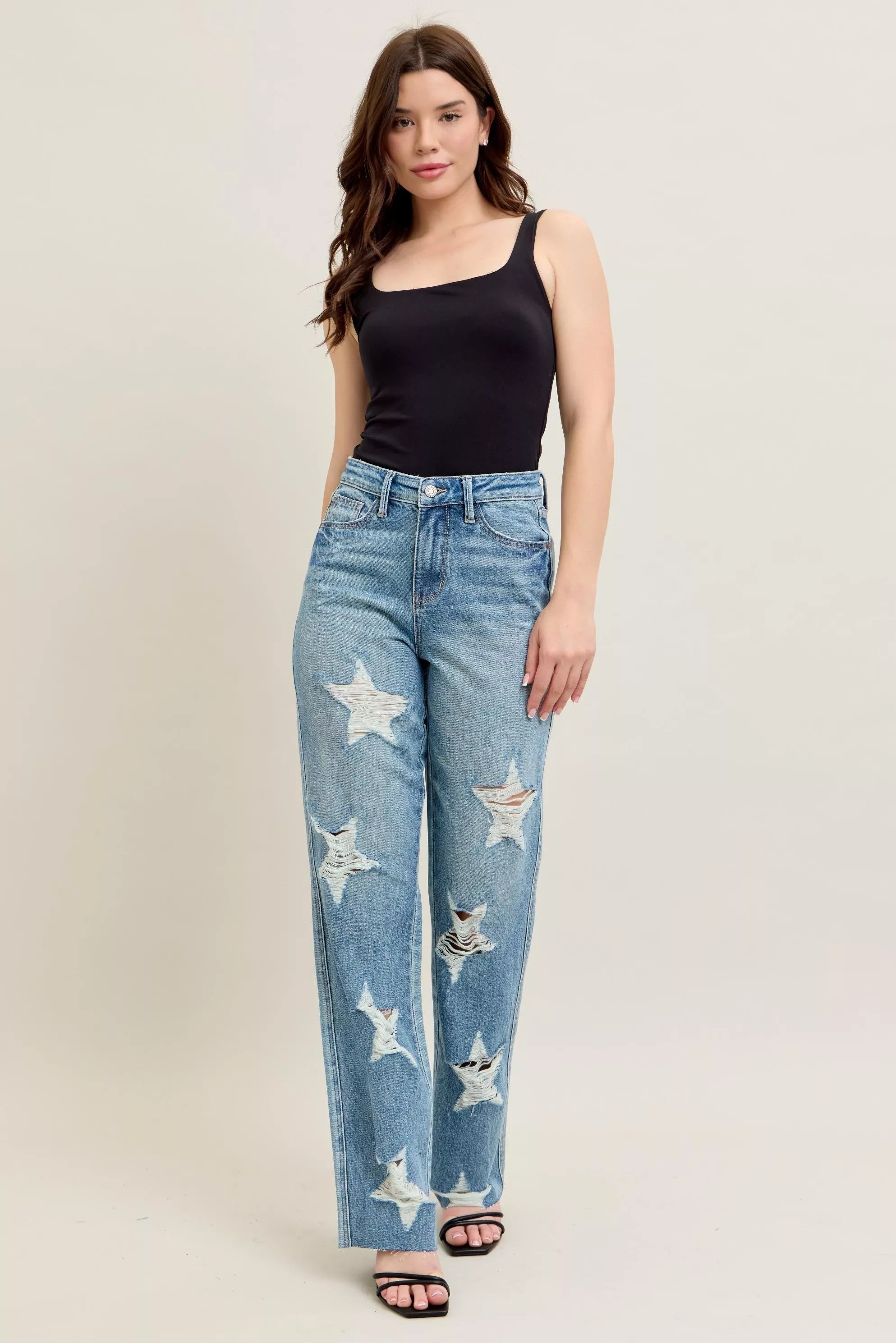 Judy Blue Full Size High Waist  Rigid Magic Star Shaped Destroy 90's Straight Jeans Plus Size