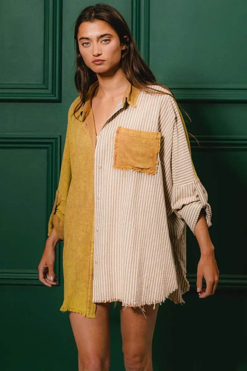 BiBi Washed Raw Hem Shirt