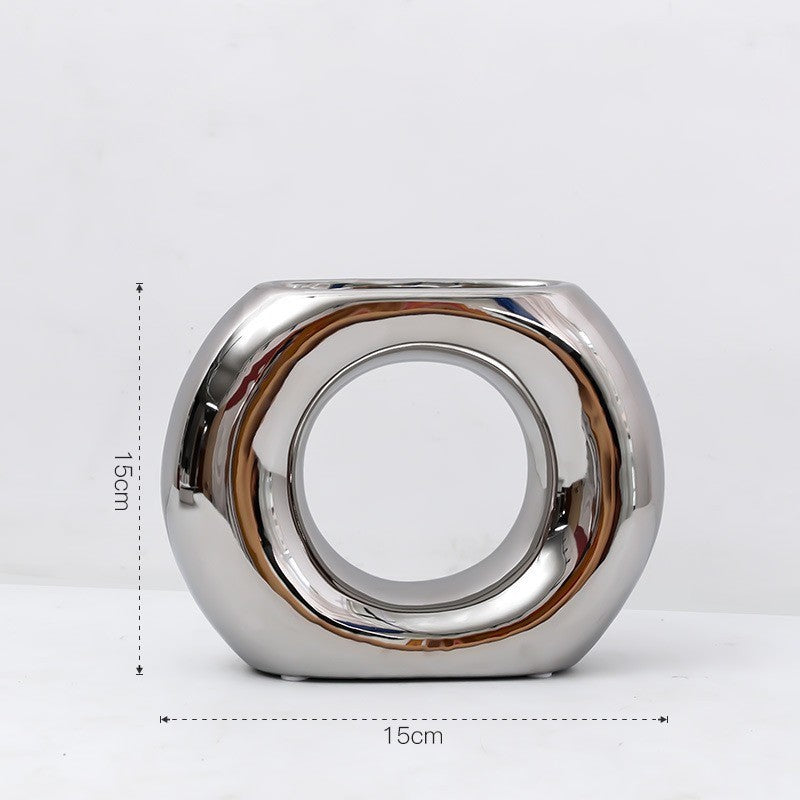 Modern Light Luxury Irregular Silver Plated Ceramic Vase
