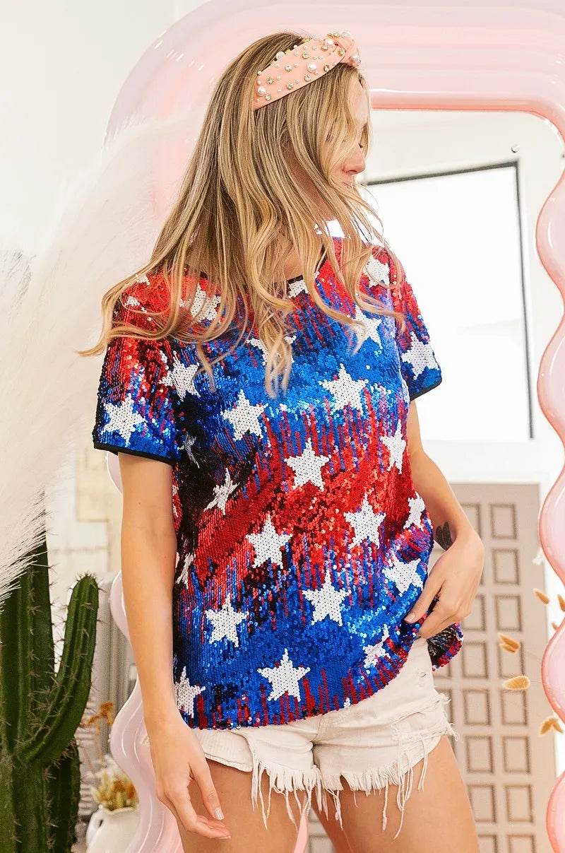 BiBi American Theme Star Pattern Sequin Top