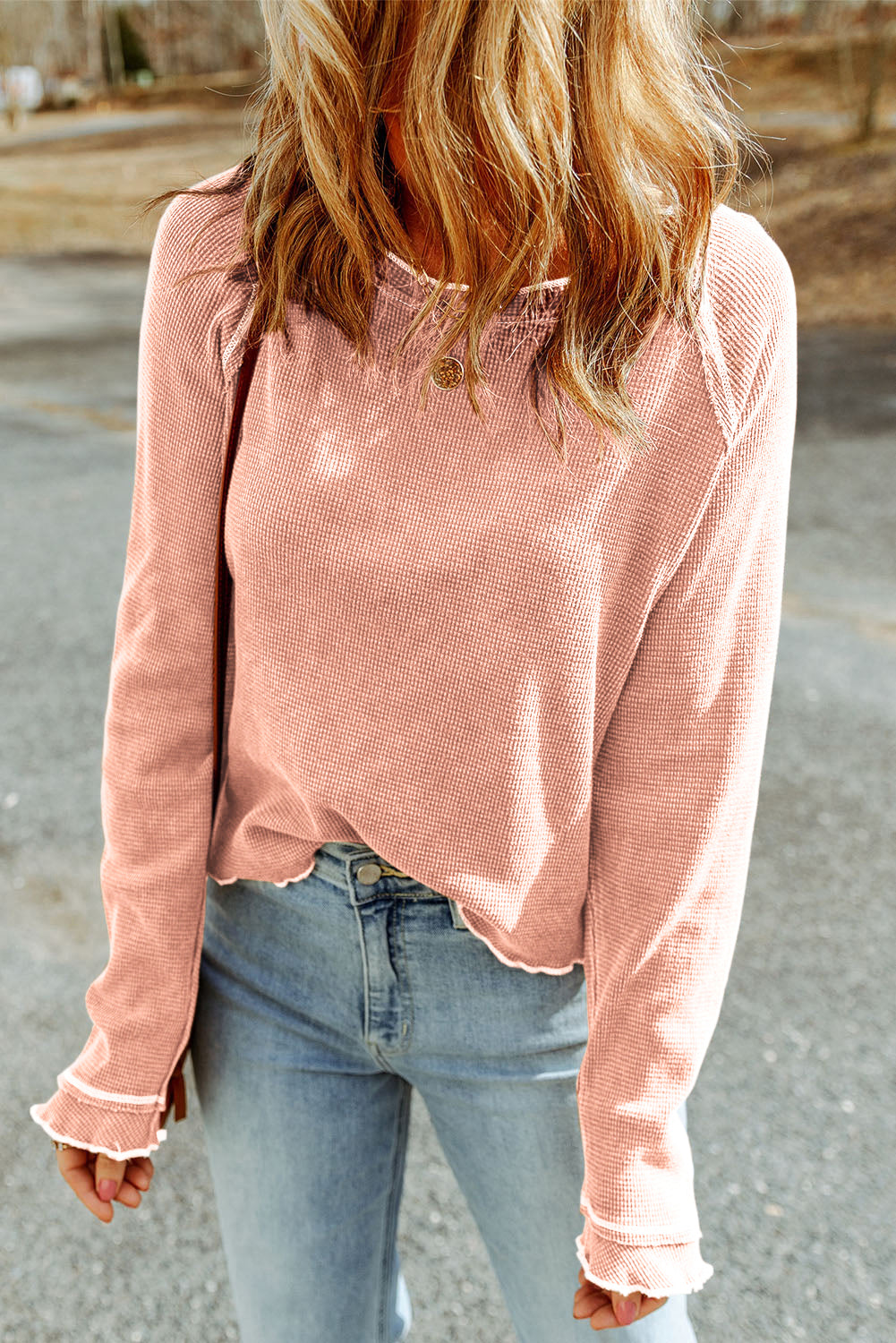 Daisy Textured Round Neck Long Sleeve Top