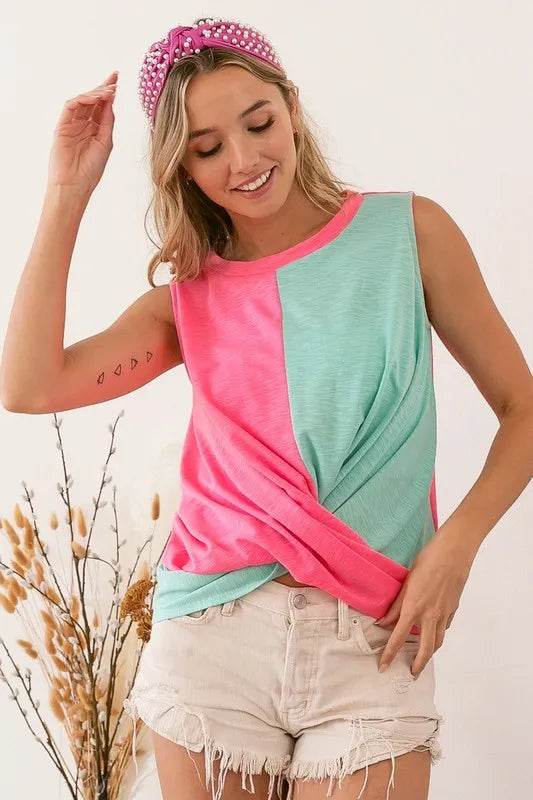 BiBi Slub Terry Color Block Twisted Top