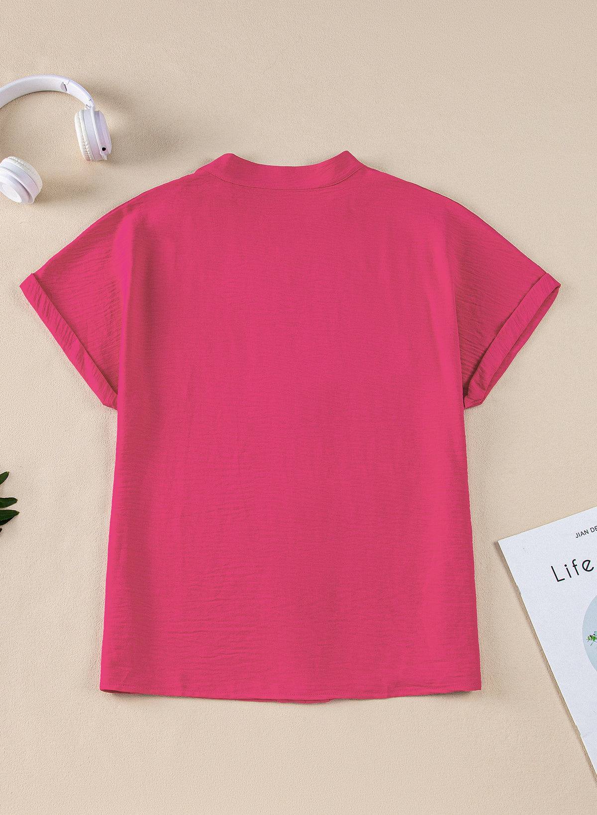 Lilla Notched Neck Batwing Sleeve Lightweight Blouse